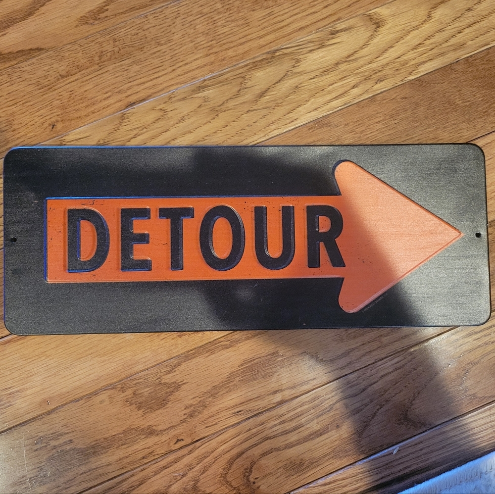 Open Road Brands Black and Orange 'DETOUR' Arrow Metal Wall Plaque